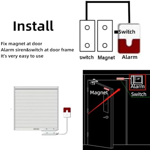 Multifunction Exit Door Alarm Helps Prevent Unauthorized Exits or Entries Through Emergency Door with 110db Siren, Battery Powered Door Contact Magnetic Sensor