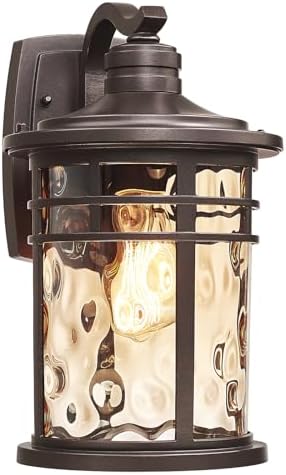 Darkaway Outdoor Wall Light Fixture,14.57inch Large Outside Porch Lights Wall Mounted Amber Ripple Glass Modern Exterior Waterproof Wall Sconce Lighting for House Front Door Garage