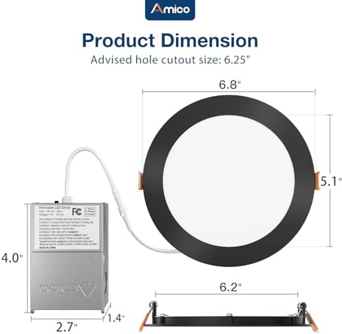 Amico 20 Pack 6 Inch LED Recessed Light with Junction Box, 5CCT, 1050LM