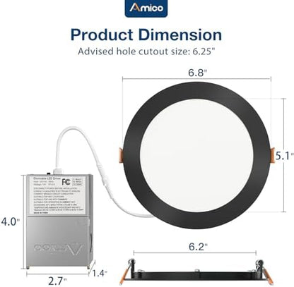 Amico 20 Pack 6 Inch LED Recessed Light with Junction Box, 5CCT, 1050LM