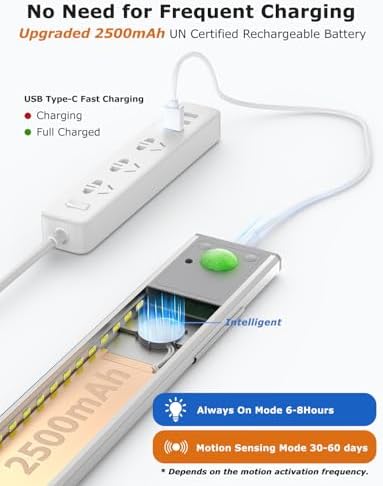 8" Under Cabinet Lighting Wireless, Remote, Motion Sensor, 2Pack, Silver