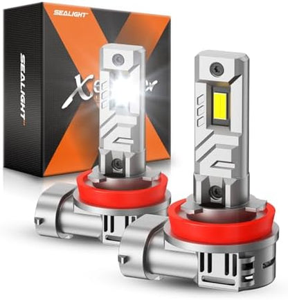 SEALIGHT H11 Fog Light Bulbs, 50,000LM 8X Brightness H8/H9/H16 Light Bulbs, 6500K Cool White Bulbs with 15000RPM Fan, Plug and Play, IP68 Waterproof, Pack of 2