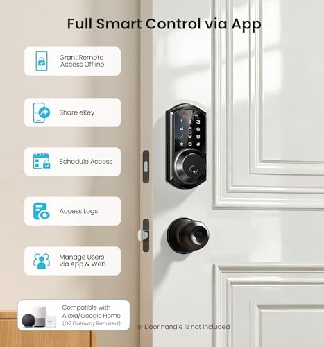 Veise VE06 Smart Lock for Front Door, App Control, Matte Black