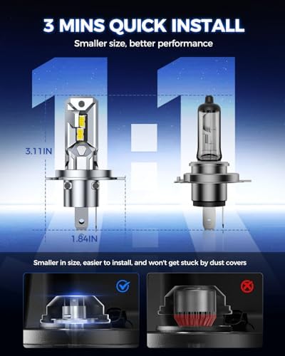 Marsauto H4/9003 Light bulb, 800% 40000LM Brightness 6500K Cool White, Real 1:1 Mini Size, Plug and Play, Non-polarity, Pack of 2