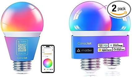 Consciot Matter Smart Light Bulbs 1 Pack & Matter Smart Light Bulbs 2 Pack