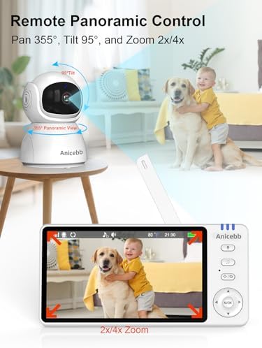 5" HD Video Baby Monitor with 2 Camera and Audio, No WiFi Hack-Proof Security, Remote Pan-Tilt-Zoom, 100-Hour Battery Life in VOX Mode, 1000ft Range, Night Vision, Temperature & Cry Alerts