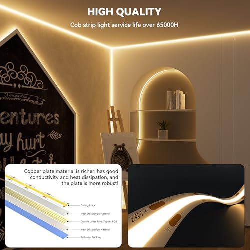 PAUTIX Smart COB LED Strip Light 32.8ft/10m,Warm White 2700K LED Strip,Compatible with Alexa/Google Assistant,Dimmable 24V LED COB Light Strip Kit for Kitchen,Bedroom,Cabinet,Living Room,Office