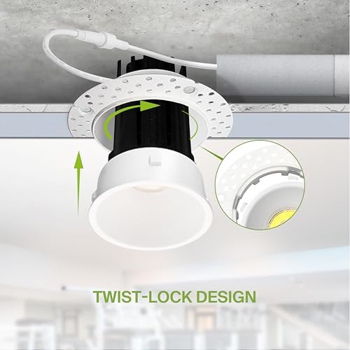ASD 1 Inch Trimless LED Recessed Ceiling Light Fixture, Mud-in Canless Downlight with Junction Box, 5CCT Selectable 2700K-5000K, 7W 498 Lumens, CRI90+, Anti-Glare, Dimmable, IC & Wet Rated, ETL