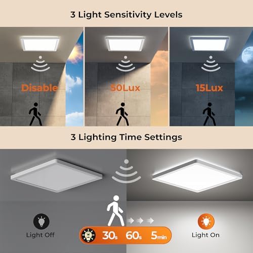 BLNAN Dimmable Motion Sensor LED Ceiling Light with Remote Control, 12 Inch 24W 2400LM Radar Motion Activated Flush Mount Wired Light Fixture for Closet Hallway Laundry Porch Stair, 3000K 4000K 5000K