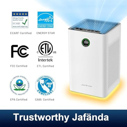 Smart WiFi Air Purifiers for Home Large Room up to 1190 Ft², HEPA Air Purifier with Activated Carbon, 23dB Quiet Air Cleaner for 99.7% of Dust, Smoke, Odor, Pet Dander, Pollen, JF260S White