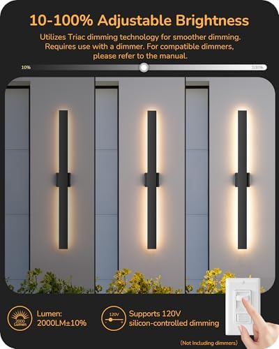 EDISHINE 2 Pack Modern LED Outdoor Wall Lights, 39.3" Linear Black Sconce