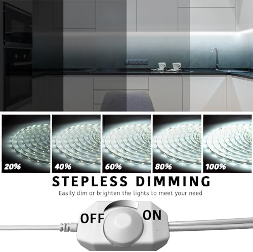dalattin White LED Strip Lights, 40ft Dimmable LED Light Strip 6500K Bright Daylight White 24V, 720 LEDs 2835 Tape Lights for Bedroom, Kitchen, Mirror, Home Decoration(2 * 20ft)