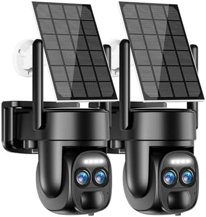 4K Dual Lens Security Camera Wireless Outdoor, 2Pack Solar Security Camera