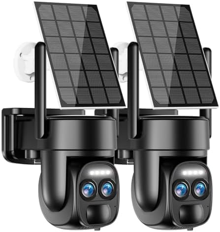 4K Dual Lens Security Camera Wireless Outdoor, 2Pack Solar Security Camera