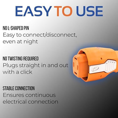 SmartPlug 50 Amp Shore Power Cord – 50A 125V/250V Marine Cord, RV Accessories, Marina Park Power End, Waterproof Locking Plug, Tinned Wire, Boat Shore Power, Generator Power Cord, 50 FT