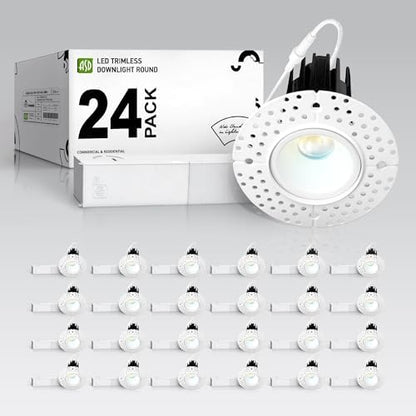 ASD 1 Inch Trimless LED Recessed Ceiling Light Fixture, Mud-in Canless Downlight with Junction Box, 5CCT 2700K-5000K, 7W 498 Lumens, CRI90+, Anti-Glare, Dimmable, IC & Wet Rated, ETL, 24 Pack