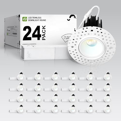 ASD 1 Inch Trimless LED Recessed Ceiling Light Fixture, Mud-in Canless Downlight with Junction Box, 5CCT 2700K-5000K, 7W 498 Lumens, CRI90+, Anti-Glare, Dimmable, IC & Wet Rated, ETL, 24 Pack