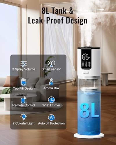 Lacidoll 8L Humidifiers for bedroom, Humidifiers large room up to 500 sq ft, Easy to Clean Humidifier with Fully Washable Parts, Ultrasonic Cool Mist Humidifier for Home Plants Baby Nursery Office