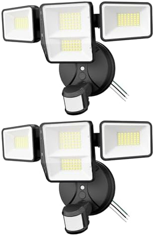 70W 7000LM Security Lights Outdoor, 4-Head LED Motion Sensor Flood Light, 6500K Daylight, IP65 Waterproof, 3 Modes for Yard Garage Porch (2)