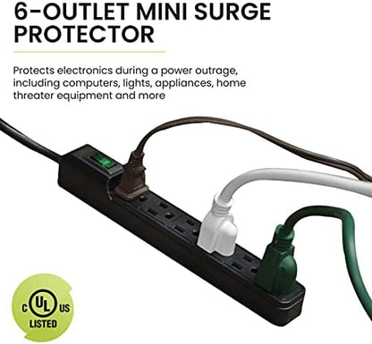 Go Green Power Inc. GG-16103MINBK 6 Outlet Surge Protector, Black