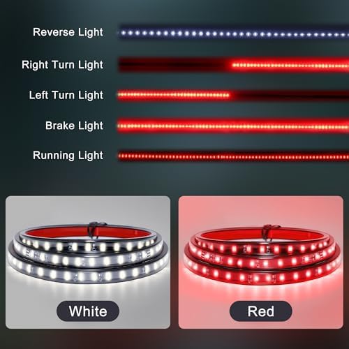 48" Tailgate Light Bar - 90 LED Brake Light Strip with Red Running/Turn Signal & White Reverse Lights, Waterproof Silicone for Car Pickup SUV Trailers