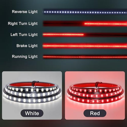 48" Tailgate Light Bar - 90 LED Brake Light Strip with Red Running/Turn Signal & White Reverse Lights, Waterproof Silicone for Car Pickup SUV Trailers