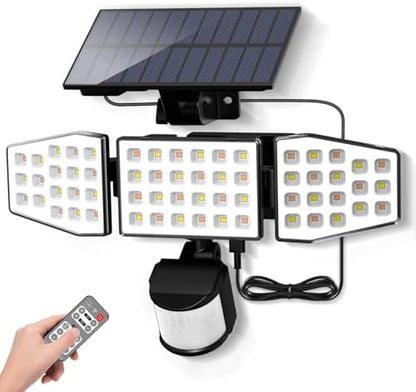 ALUSSO Solar Lights Outdoor Motion Sensor, 400LM LED Security Lights w/Remote, Dusk to Dawn/Auto/On Time Modes, CCT Adjustable 3000K-6500K, Dimmable IP54 Flood Wall Light for Garden Yard(1 Pack)