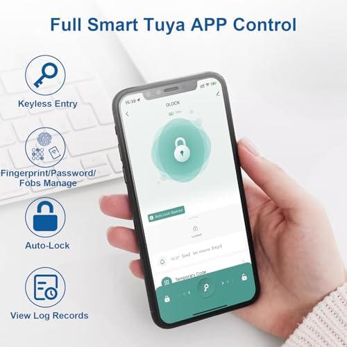 Fingerprint Door Lock, Finger Print Door Knobs Thumbprint Door Knob with App Control/Fingerprints/IC Cards/Codes/Keys, Smart Lock for Bedroom Home Apartment