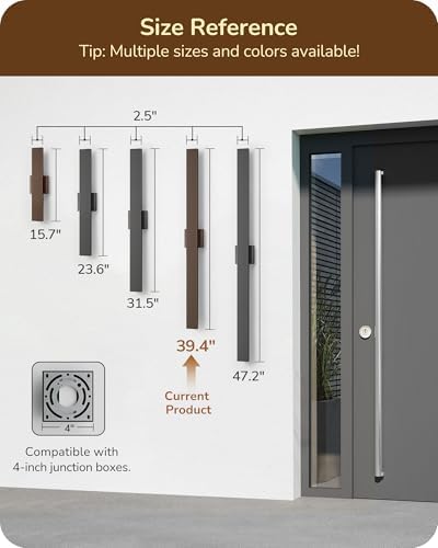 EDISHINE 2 Pack Modern LED Outdoor Wall Lights, 39.3" Linear Bronze Sconce