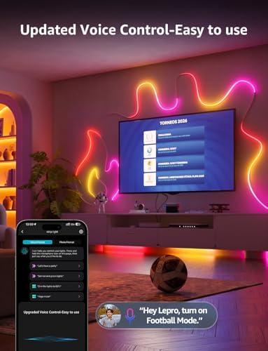 Lepro N1 AI Smart RGB Rope Lights for Christmas, Personalized AI Lighting Designer, LightBeats Music Sync, Color Segment DIY, Voice Control Via App, 19.68ft Wi-Fi & Bluetooth LED Strip Lights
