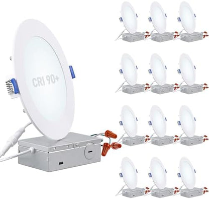 TORCHSTAR 12-Pack 6 Inch Ultra-Thin LED Recessed Light, CRI90 12W, 5000K