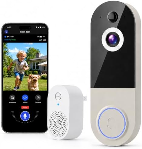 Wireless Video Doorbell Camera with Receiver, 1080P Battery Powered