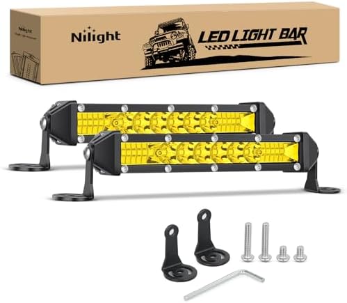 Nilight Slim LED Light Bar 2 PCS Yellow 7 Inch Single Row 16LEDs