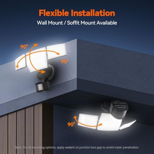85W 10000LM Motion Sensor Outdoor Lights, 4-Head Super Bright LED Security Light, 5000K Daylight, IP65 Waterproof Hardwired Motion Detector Flood Lights Outdoor for Garage, Yard (Black)