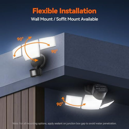 85W 10000LM Motion Sensor Outdoor Lights, 4-Head Super Bright LED Security Light, 5000K Daylight, IP65 Waterproof Hardwired Motion Detector Flood Lights Outdoor for Garage, Yard (Black)