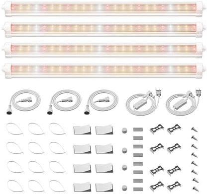 Spider Farmer 1FT LED Grow Lights for Indoor Plants,Full Spectrum (3000K+5000K+660nm),40W (4x10W,200W Equivalent),3-Level Dimmable,IP65 Waterproof,Linkable Design,Plant Light Strip for Shelve,4-Pack