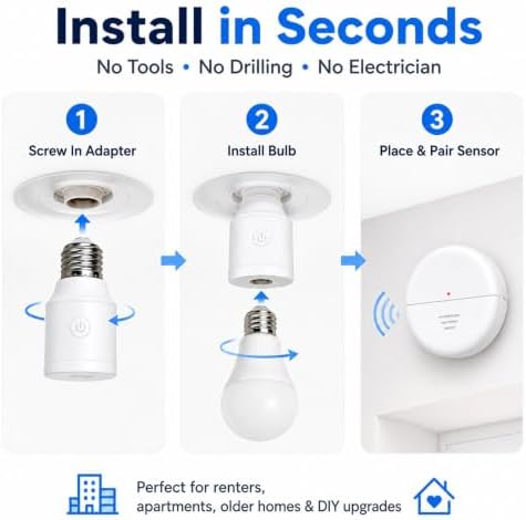 500W Light Bulb Socket Radar Motion Sensor,2Radars+1Bulb Base,260FT Range | NineLeaf E26 E27 Bulbs Base Holder, Programmable,260FT,No Wiring Needed, for Pull Chain Lighting Fixture,Stair,Closet,Garage