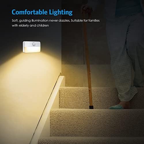 AMIR 12 Pack Motion Sensor Stair Lights for Indoor, Battery-Operated LED Night Light, 40 Lumen 3000K, Cordless Closet Light, Tap Light, Safe Lights for Stairs, Hallway, Bathroom, Cabinet, Kitchen