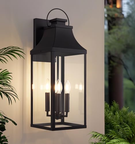 25'' Large Outdoor Wall Lights, Modern Black Exterior Sconce Light Fixture