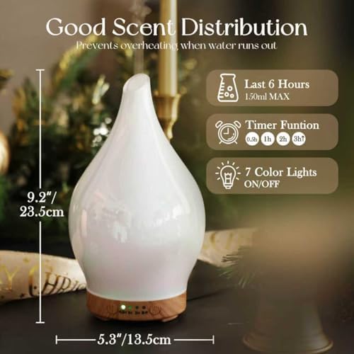 Porseme Essential Oil Diffuser 150ml Handmade Glass Diffuser 6H Runtime