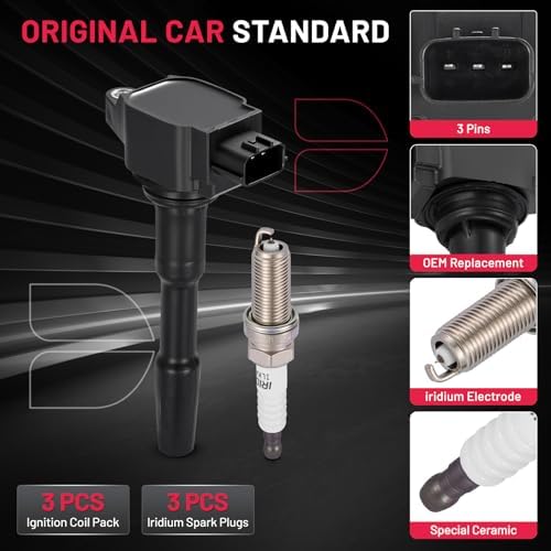 BDFHYK 3 Ignition Coil Pack UF808 and 3 Iridium Spark Plug 91121 Compatible with Smart Fortwo 2016-2017 0.9L l3 Coil for C987 2819060000