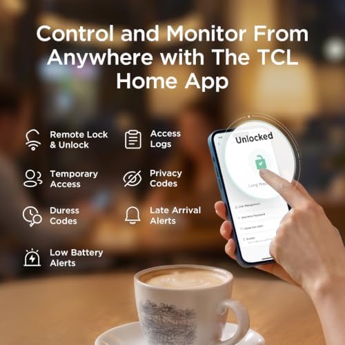 TCL Keyless Entry Door Lock, WiFi Keypad Deadbolt Smart Lock with Touchscreen Keypad, App Remote Control, Doorbell, Auto-Lock, Easy Installation, Compatible with Alexa & Google Assistant, D2