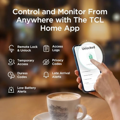 TCL Keyless Entry Door Lock, WiFi Keypad Deadbolt Smart Lock with Touchscreen Keypad, App Remote Control, Doorbell, Auto-Lock, Easy Installation, Compatible with Alexa & Google Assistant, D2