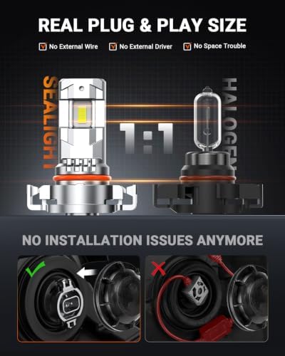 SEALIGHT 5202 LED Fog Light Bulbs, 2504 Fog Lights 30000LM 6500K, 1:1 Size