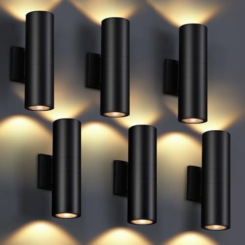 DAKAFUL Outdoor Wall Lights 6Pack, Integrated LED Cylinder Up Down Lights, 12W 2700K Aluminum Exterior Wall Light, Outdoor Light Fixture for Porch Patio Door
