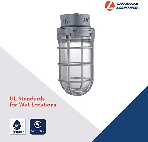 Lithonia Lighting Jelly Jar Light Fixture, Incandescent Utility Vapor Tight Ceiling Lamp, Industrial Style Wall Light for Indoor and Outdoor Use, 150W, 120V, Includes Junction Box, Grey (VC150I M12)