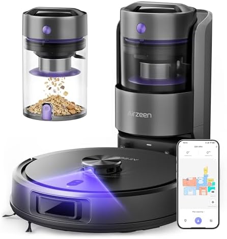 Airzeen Bagless Robot Vacuum and Mop Self-Emptying for Pet Hair/Carpet