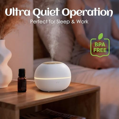 Soulorigin 100ml Mini Essential Oil Diffuser, Portable Aromatherapy Diffuser with Warm Light, One-Button Control, Auto Shut-Off, Quiet Ultrasonic Mist for Home, Travel, Yoga, Meditation (White)