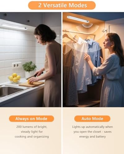 WILLED Under Cabinet & Closet Lights, Motion Sensor, Rechargeable, Magnetic, 3 Color Temps, Dimmable LED Light Bar for Indoor Kitchen Counter (2 Pack, White)