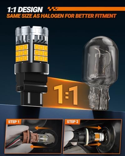 SEALIGHT 7443 7440 Amber Yellow, T20 LED Bulb Amber Anti Hyper Flashing, W21W LED Bulb for Turn Signal Light Need Extra Load Resistor, Pack of 2